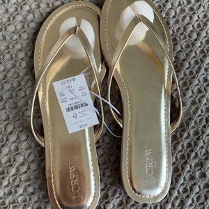 J Crew Gold Metallic Flip Flops